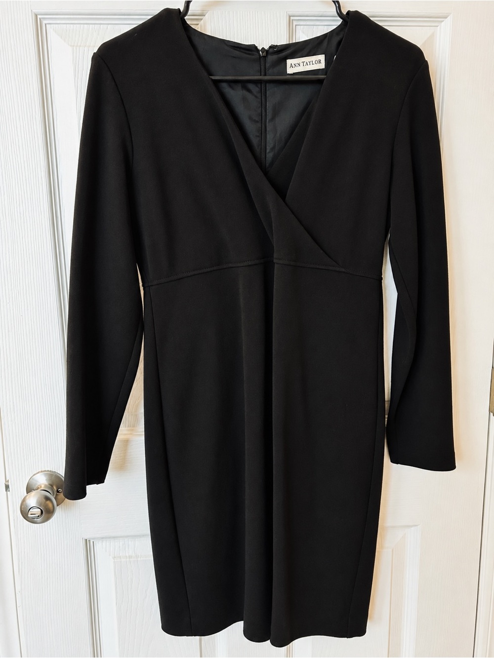 Ann Taylor Black Long-Sleeve Wrap-Style Sheath Dress
